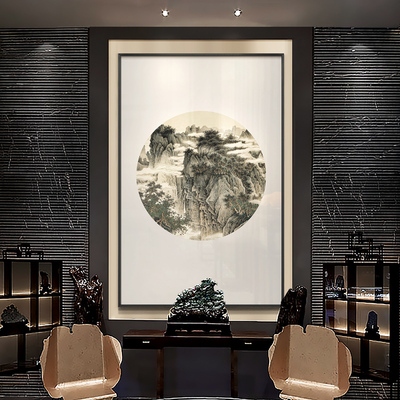 新中式酒店餐厅装饰画《大美河山》2026新款客厅背景墙上竖版挂画