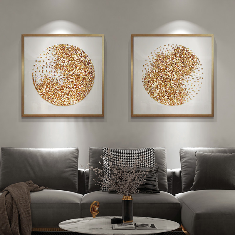 石来运转客厅沙发背景墙装饰画餐厅饭厅轻奢风高档实物立体挂画