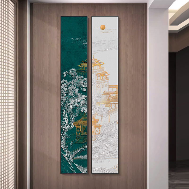 玄关走廊过道装饰画新中式窄屏