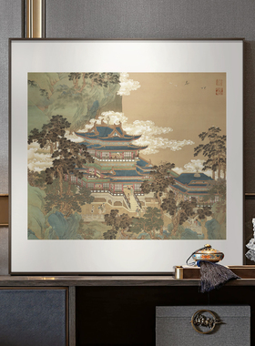 新中式玄关山水楼阁挂画茶室禅意走廊过道装饰画卧室书房艺术画