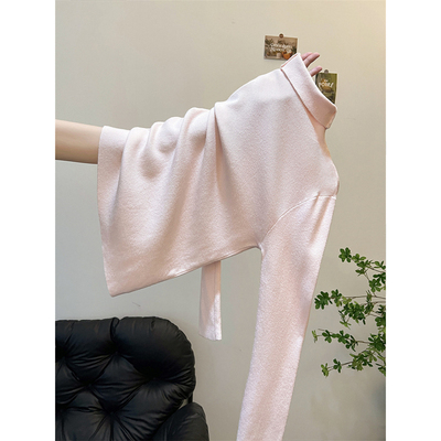 韩系浅粉色高领内搭毛衣女针织衫