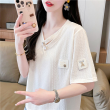 设计感小众短袖t恤女夏2025新款韩版宽松设计感小众短款v领上衣潮