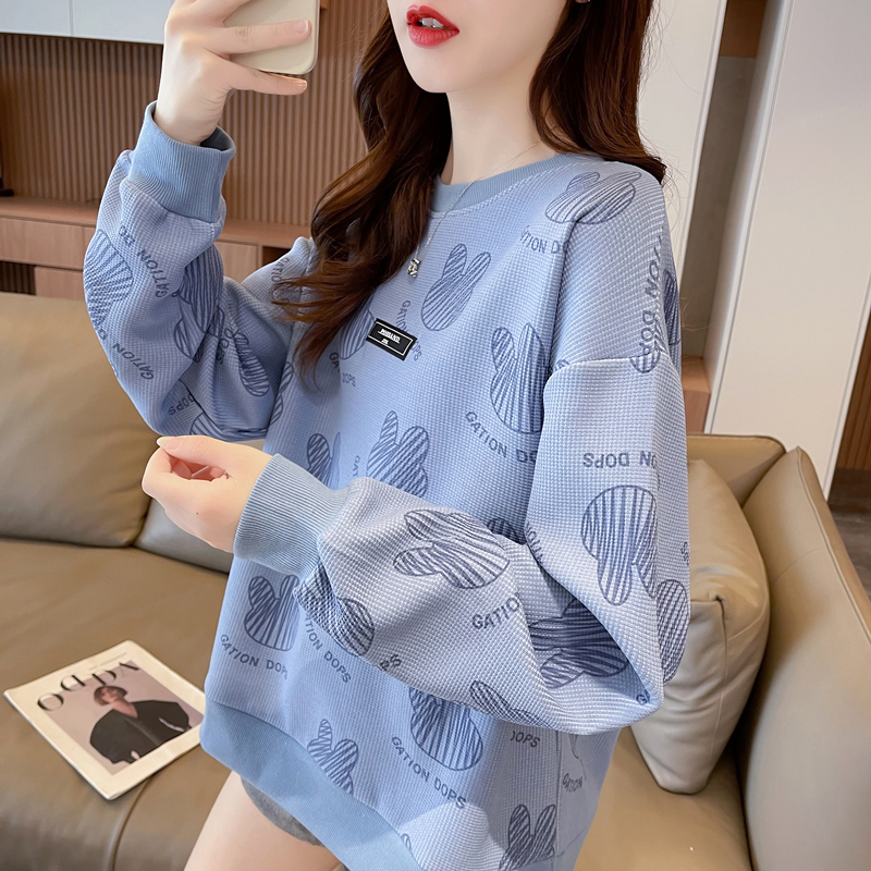 宽松薄款美式小个子华夫格卫衣女