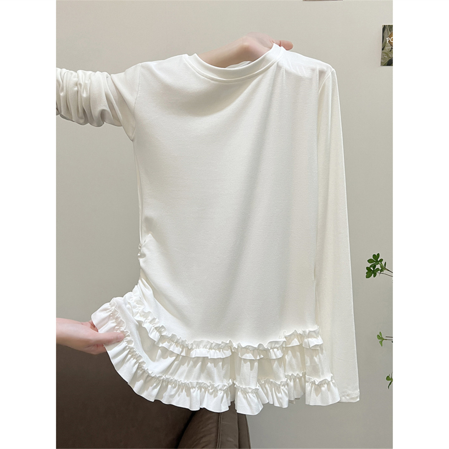 春秋冬新款芭蕾风蕾丝花边下摆内搭打底衫女修身显瘦长袖T恤上衣,女装/女士精品,T恤,淘宝优惠券,粉丝福利购,淘宝优惠卷