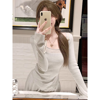 内搭针织衫毛衣方领灰色打底衫潮