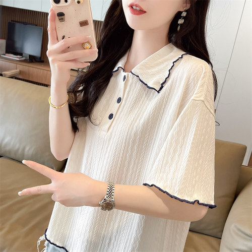 宽松提花小个子短款短袖t恤女潮