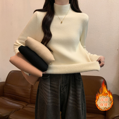加绒加厚半高领保暖内搭毛衣女士