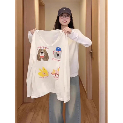 设计感趣味印花防晒长袖t恤女潮