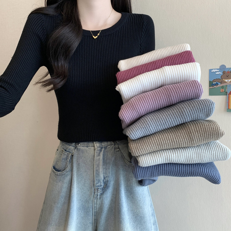 加绒加厚黑色长袖打底毛衣女内搭