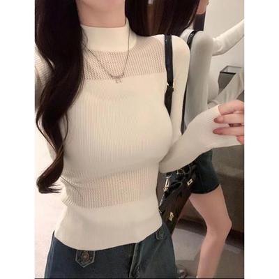 高级感外穿半高领内搭镂空毛衣女