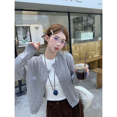 灰色针织开衫女外套薄款外搭上衣