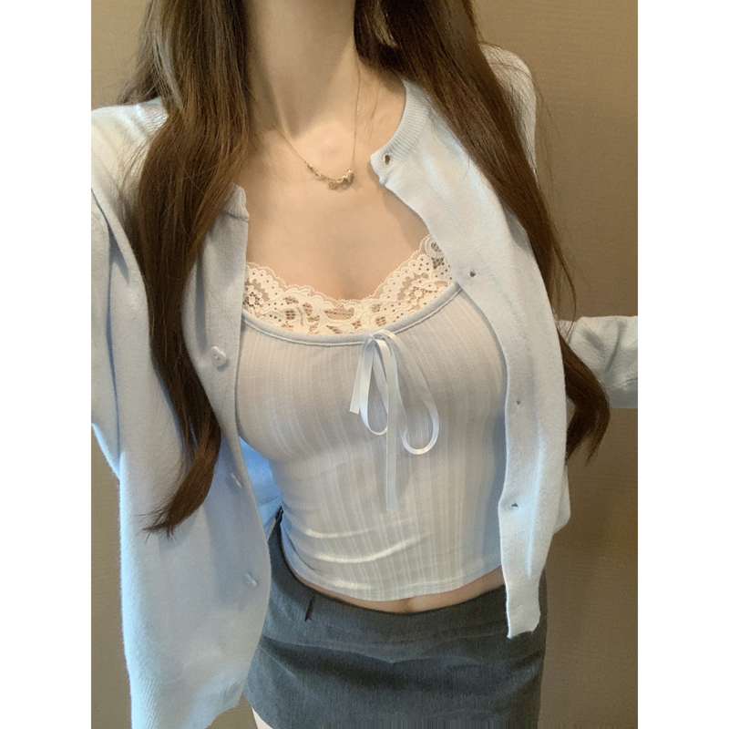 韩系奶蓝色针织开衫女毛衣外套潮