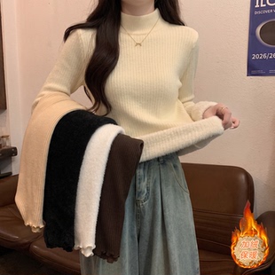 秋冬可外穿内搭半高领保暖加绒加厚毛衣女修身内搭针织打底衫上衣