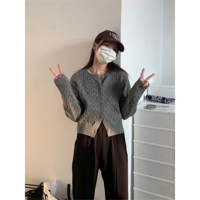 高级感灰色开衫外套女针织衫上衣