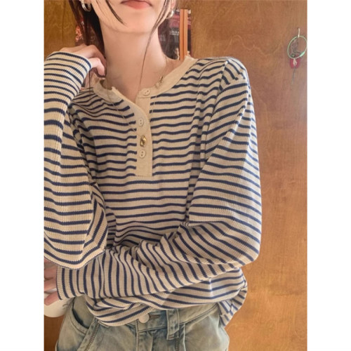 宽松慵懒风撞色条纹外穿毛衣女潮