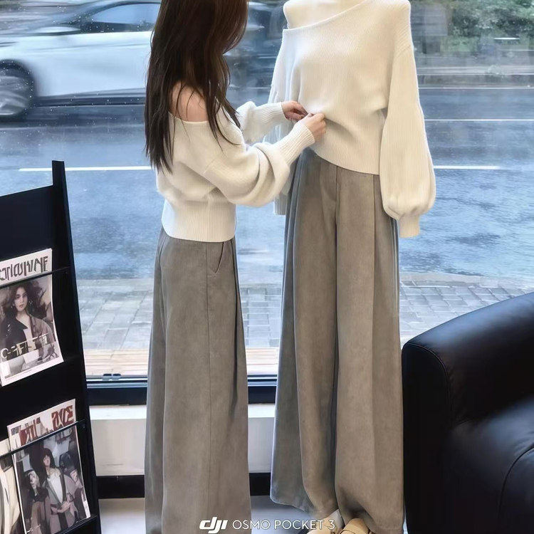 韩系慵懒风宽松斜肩针织衫毛衣女春秋2026新款可外穿内搭打底上衣,女装/女士精品,毛针织衫,淘宝优惠券,粉丝福利购,淘宝优惠卷