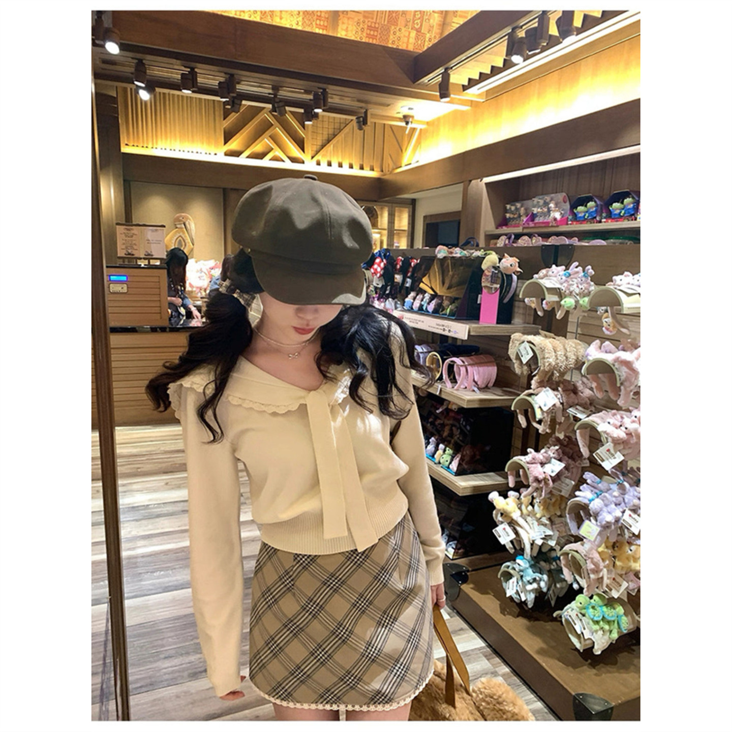 韩系学院风花边海军领绑带针织衫女春秋冬毛衣内搭修身打底衫上衣