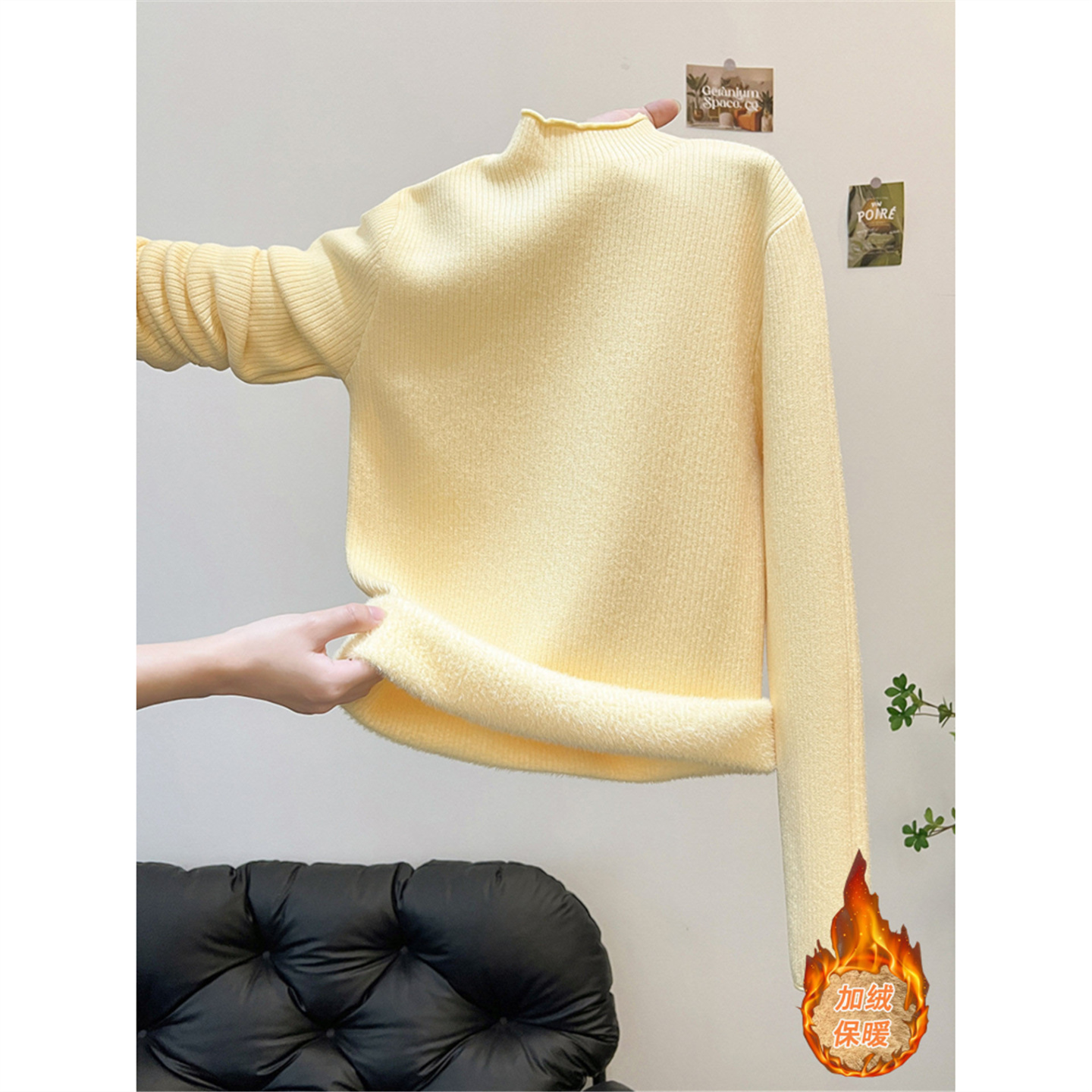 加绒加厚半高领毛衣女针织衫上衣