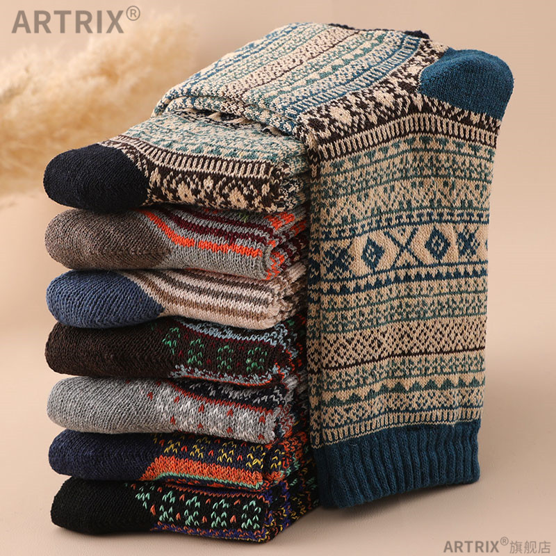 复古文艺男袜长筒冬季加厚保暖