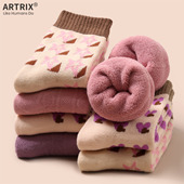 加厚毛圈袜子女秋冬款 中筒袜潮网红款 冬天加绒加厚保暖紫色长袜