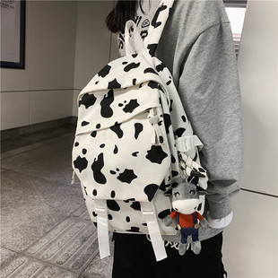 奶牛纹书包女ins可爱少女中学帆布包韩版原宿ulzzang软妹双肩包潮
