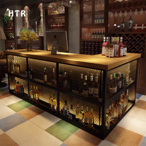 复古工业风吧台简约酒吧吧台餐厅前台转角收银台 KTV奶茶店吧台桌 - 封面