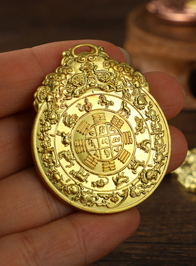 用西藏手工铜头模清晰紫铜九宫八卦牌吊坠挂件利玛铜腰牌男a0102