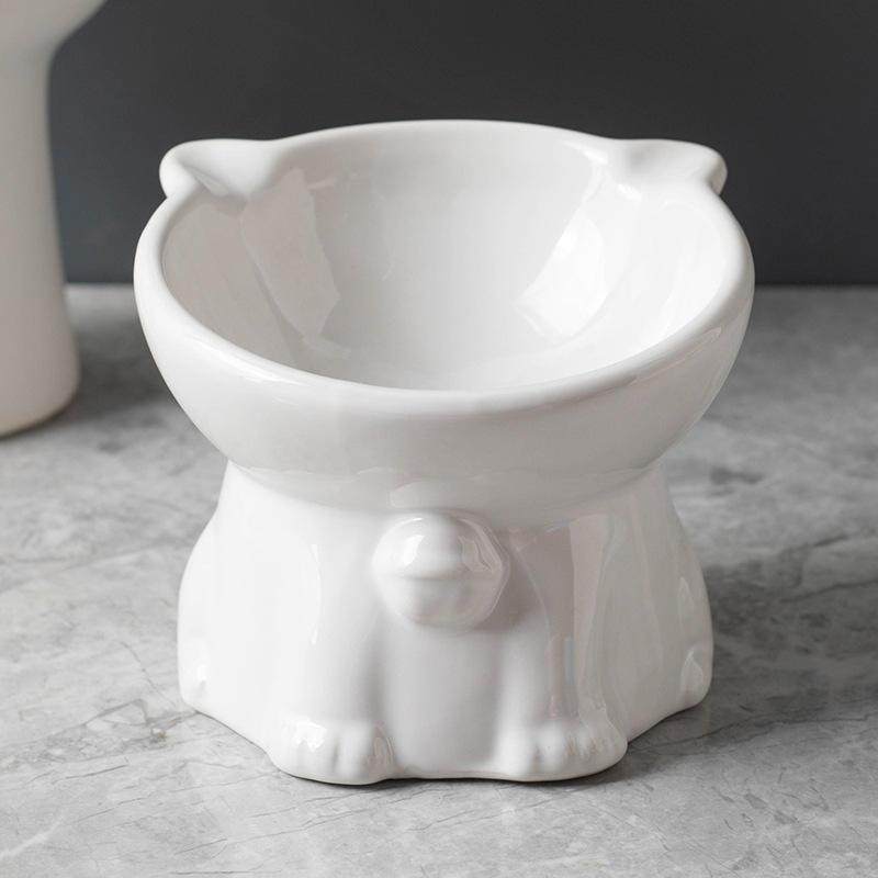 陶瓷可爱猫碗黑色喝水高脚猫咪碗猫食盆狗碗防打翻猫粮碗宠物爆款