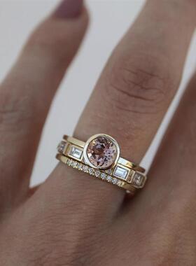 TEMU热卖跨境货源豪华三件套18K金香槟戒指 欧美女士时尚订婚爆款