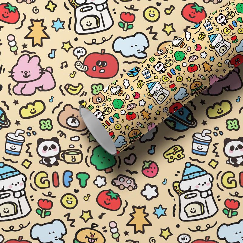 可爱涂鸦包装纸圣诞大张ins卡通生日礼物打包纸礼盒礼品包书爆款