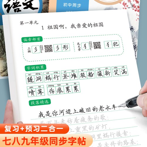 练字帖初中生专用七八九年级上册下册语文字帖同步人教版初一二三课本生字写字本初中7上语文写字临摹本每日一练初中手写楷体练字
