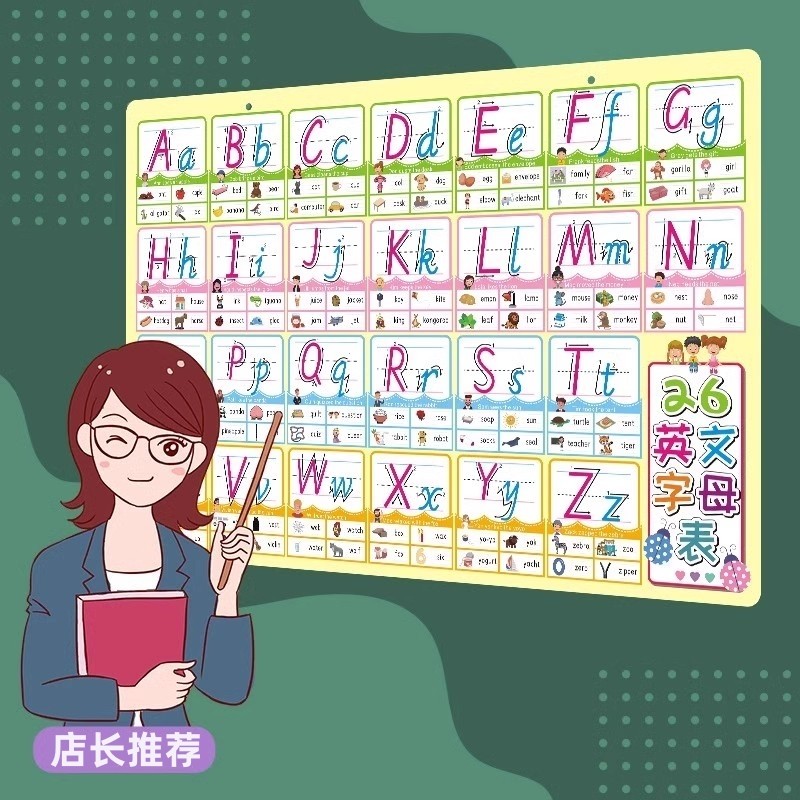 学前幼儿园26个英文字母挂图英语早教启蒙儿童学习英文大小写墙贴