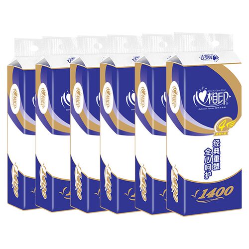 心相印BT910有芯卷纸经典1400g家用厕所卷筒纸4层加厚整箱6提60卷