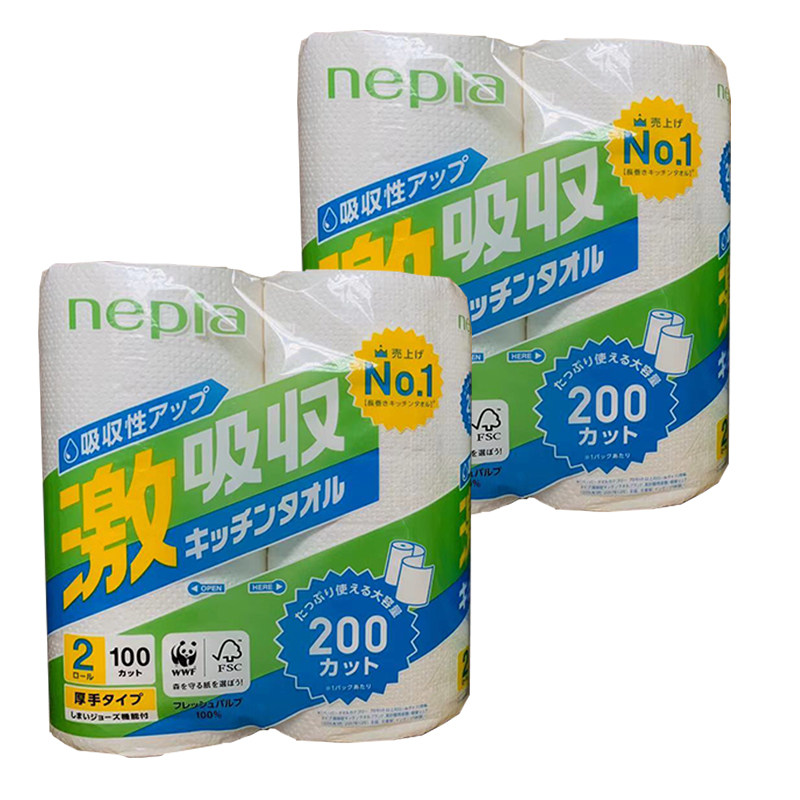日本进口nepia妮飘厨房用纸吸油吸水加厚型纸巾卷纸100段4卷2提
