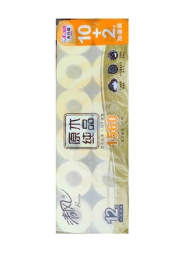 清风B24C2SCN2卷纸原木纯品4层130克/卷12卷/提有芯卷纸1提
