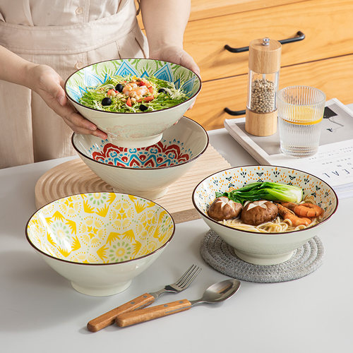 孟夫人陶瓷小清新花语斗笠碗面碗