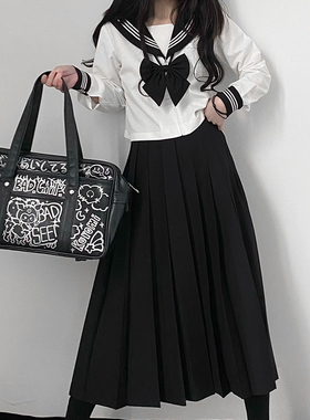 山川会社原创jk制服裙套装正统白三本基础款水手中间服长裙女日系