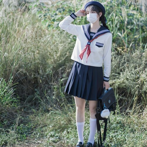 日系基础款白三本长短袖jk水手服