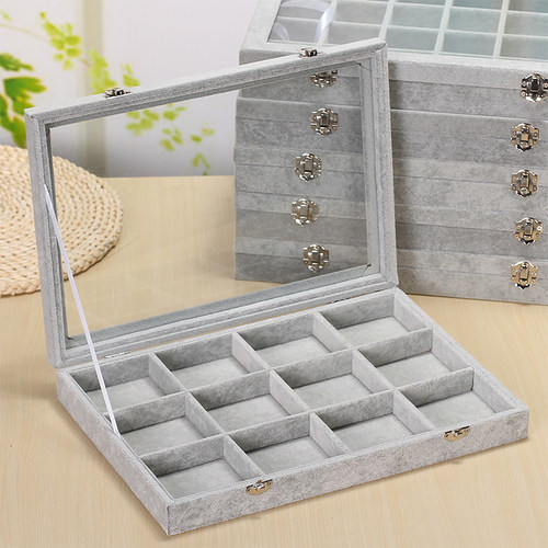 冰花绒戒指吊坠项链带盖首饰盒