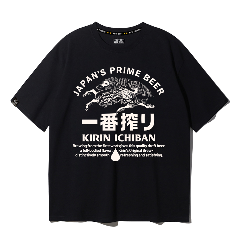 zpbw日本KIRIN麒麟啤酒t恤夏男女同款美式复古ins潮宽松短袖衣服