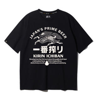 zpbw日本KIRIN麒麟啤酒t恤夏男女同款美式复古ins潮宽松短袖衣服