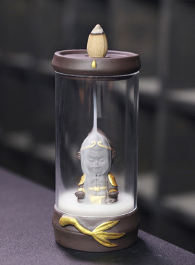 跨境紫砂倒流香炉 孙悟空防风罩倒流香薰炉家居饰品工艺摆件原创
