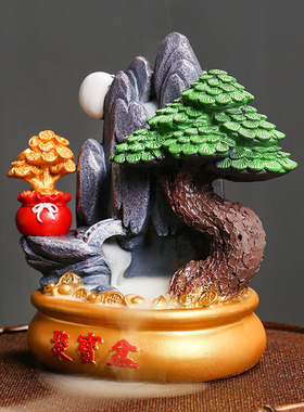 跨境树脂高山流水倒流香香炉创意山水家居饰品摆件塔香香炉倒流烟
