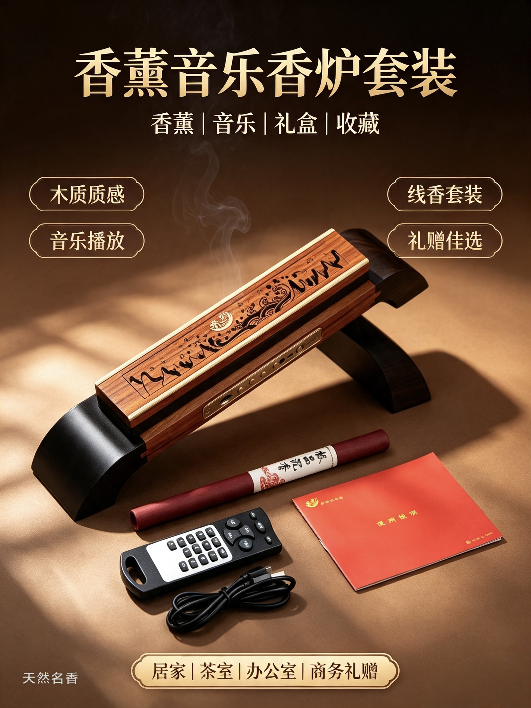香约抖音款高端红木古琴古典音乐香炉茶室播放器养生