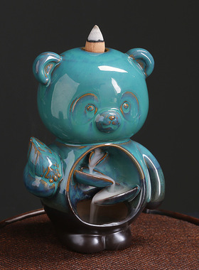 跨境 陶瓷烟倒流香薰炉家居摆件 创意小熊动物倒流香炉工艺品批发
