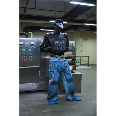 BLINDNOPLAN26SS高端系列拼接撞色印花机车宽松休闲直筒牛仔裤