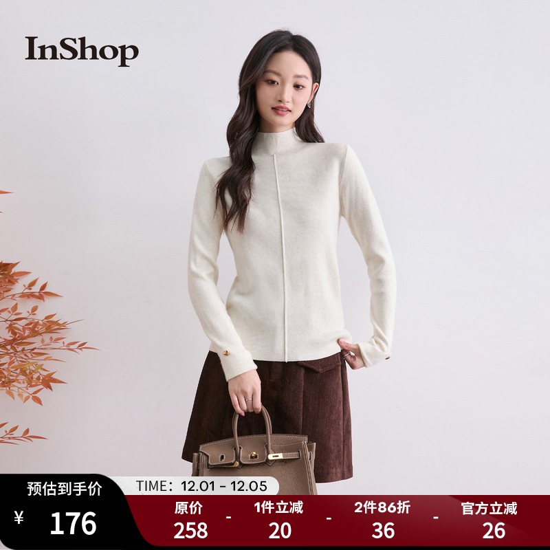InShop【商场同款】新款女优雅温柔修身毛衣半高领保暖长袖上衣