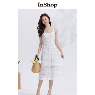 少女感气质连衣裙女甜美蕾丝拼接吊带裙 商场同款 INSHOP新款
