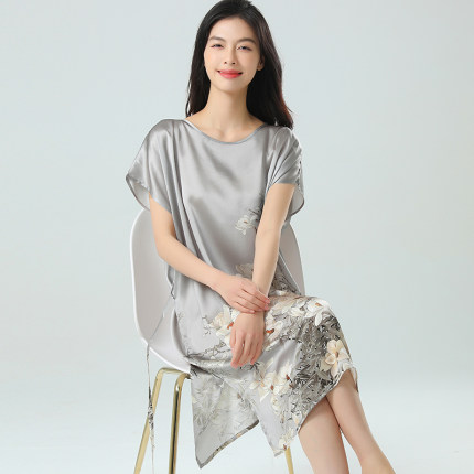 100%桑蚕丝2026新款真丝睡裙女夏季妈妈高级丝绸短袖宽松家居睡衣