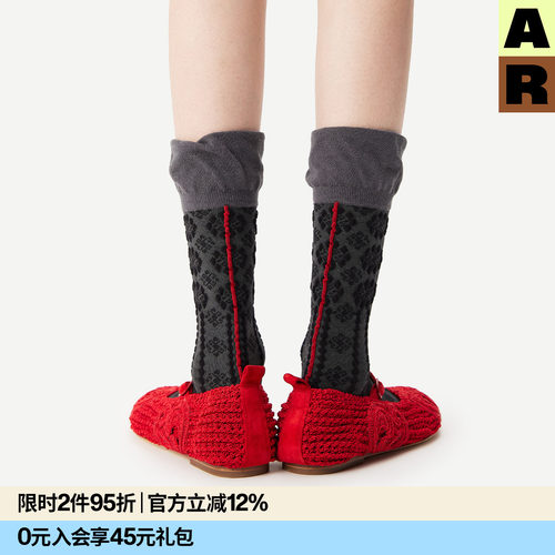 AR壮锦连珠纹中筒袜民族风花苞堆堆袜2026新款袜子显瘦百搭春女
